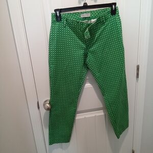 Gap Slim Fit Cropped Green Polka Dot Stretch Pants Size 8